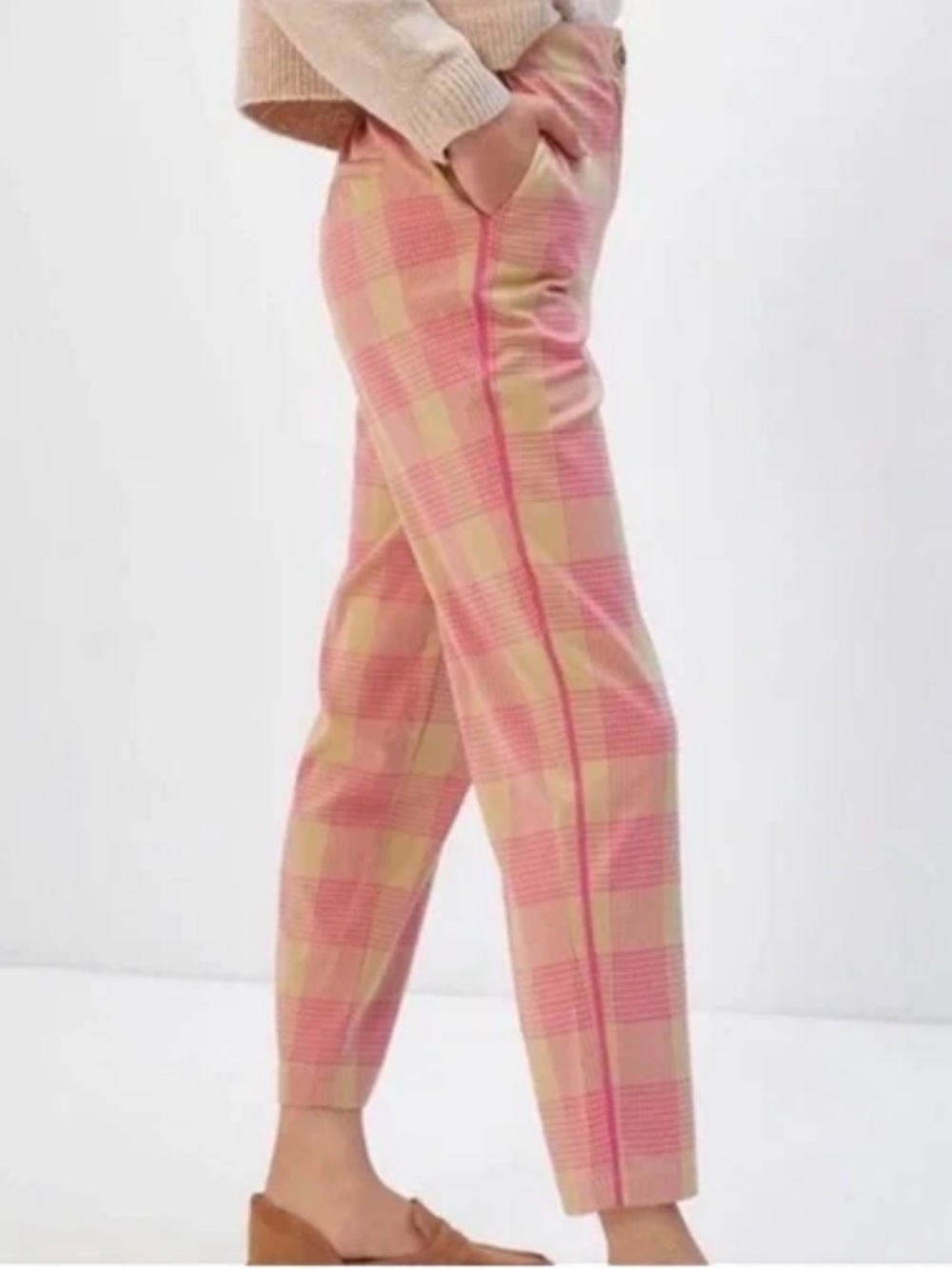 Anthropologie’s Pink & Beige Plaid Straight-Leg Pants